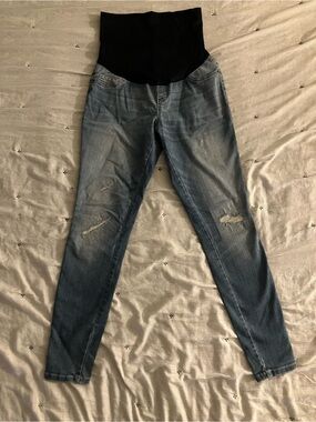 Liz Lange Faded Blue Skinny Maternity Jeans with Black Overband